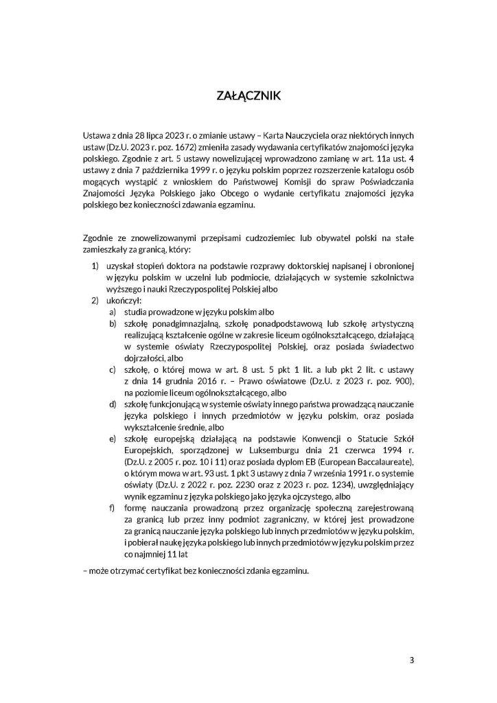 CERTYFIKAT ZNAJOMOŚCI JĘZYKA POLSKIEGO